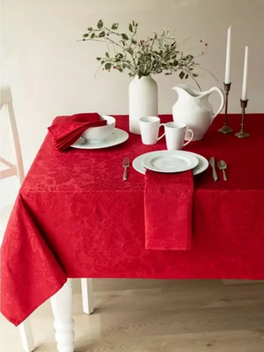 Elegant Red Damask Tablecloth with Matching Napkins